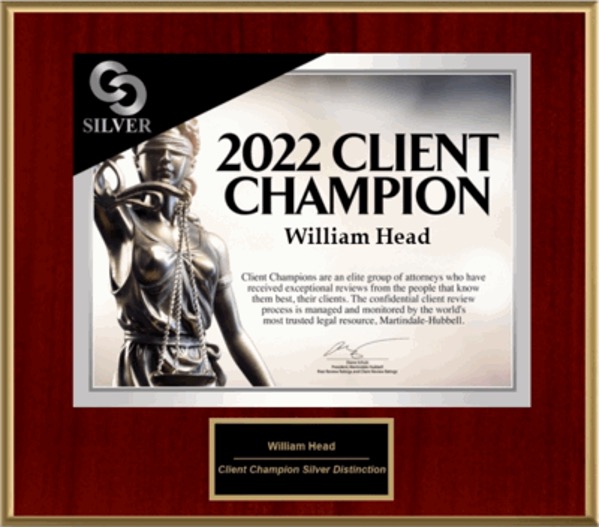 Martindale names Mr. Head a Client Champion in 2022, one of several of these annual awards. The Martindale-Hubbell lawyer directory was started in 1868.
