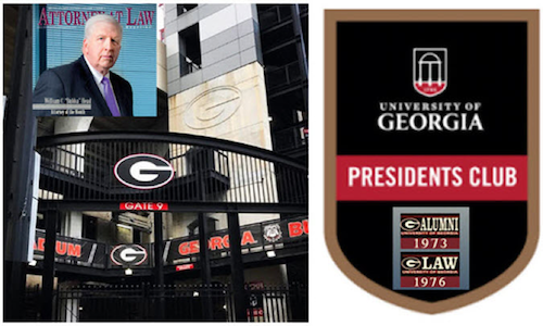 William Head is a UGA President's Club member since 1979, and a Double Dawg graduate UGA in history and (later) obtaining his law degree in 1976.