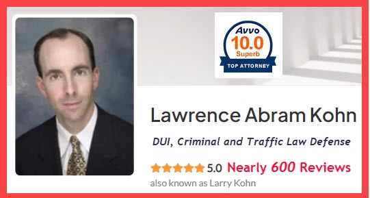 DUI attorney Atlanta Larry Kohn is rated by AVVO as 10.0 for his outstanding criminal defense strategies and case win rate. Larry has over 600 5-star reviews on AVVO.