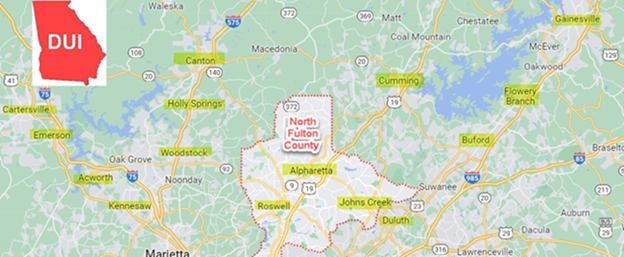 Google map modifies to show some of the many municipal court locations near north Fulton County GA.