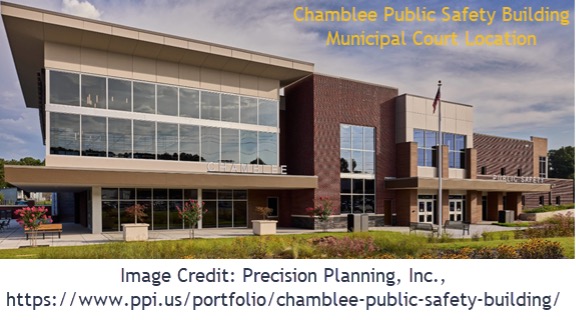 Image of the Chamblee GA Public Safety Building on Buford Highway, in Chamblee GA. This is where Chamblee Municipal Court holds court.