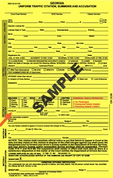 Here is a typical uniform traffic citation (speeding ticket) issued by a local Cobb County law enforcement department. Failure to pay the court fine, including a possible Super Speeder surcharge, and can result in you being arrested for failure to appear in criminal court.