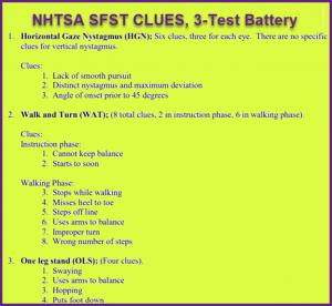 DUI Field Sobriety Test Clues