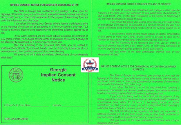 Georgia implied consent warning, which is read by the officer to the arrested DUI suspect. Three (3) different scripts are provided, for different classifications of drivers.